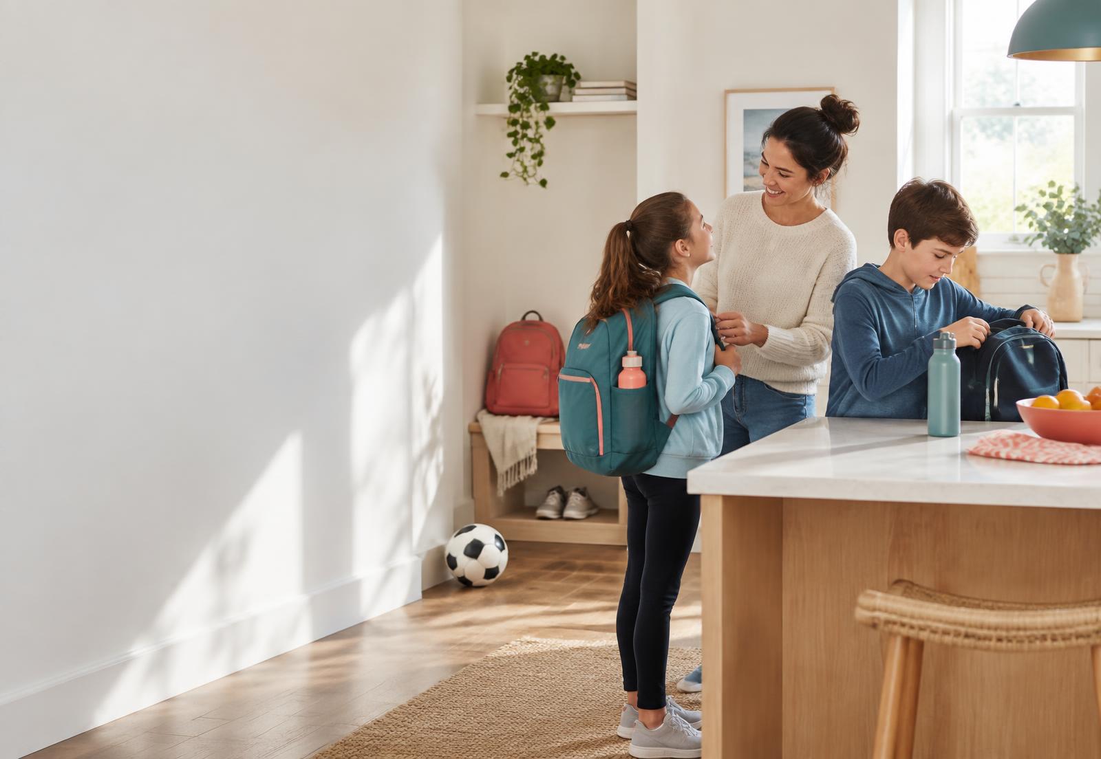 A family preparing together for the school day